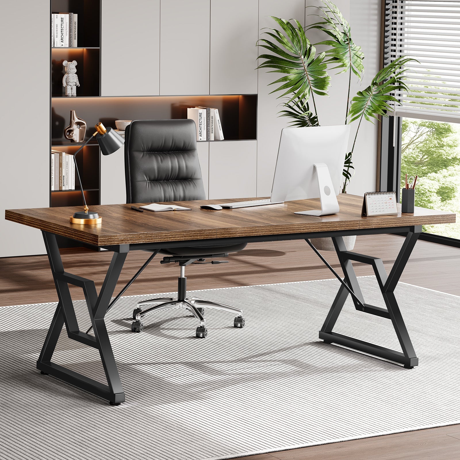 OdinLake S6 fixed-height executive desk in a modern home office with monitor and task chair