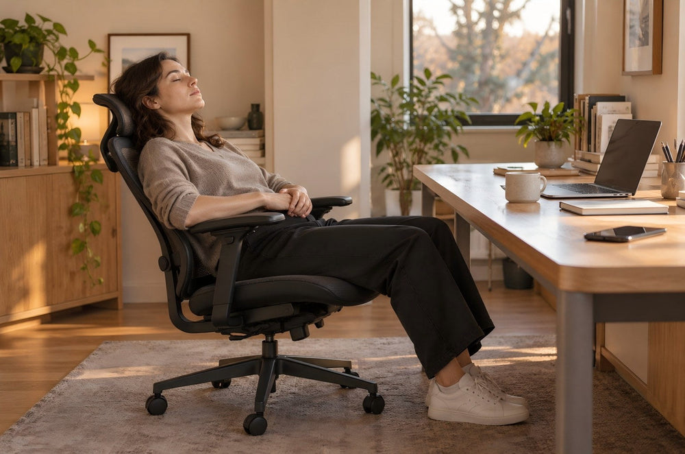 Office worker napping in an ergonomic chair