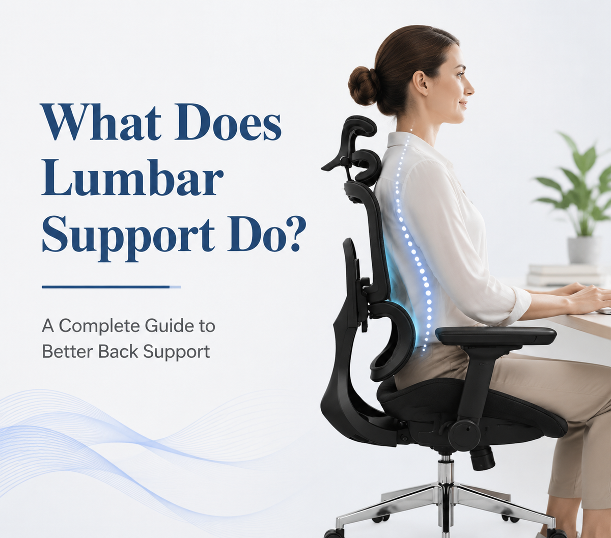 ergonomic office chair with lumbar support aligned to the natural curve of her lower back.