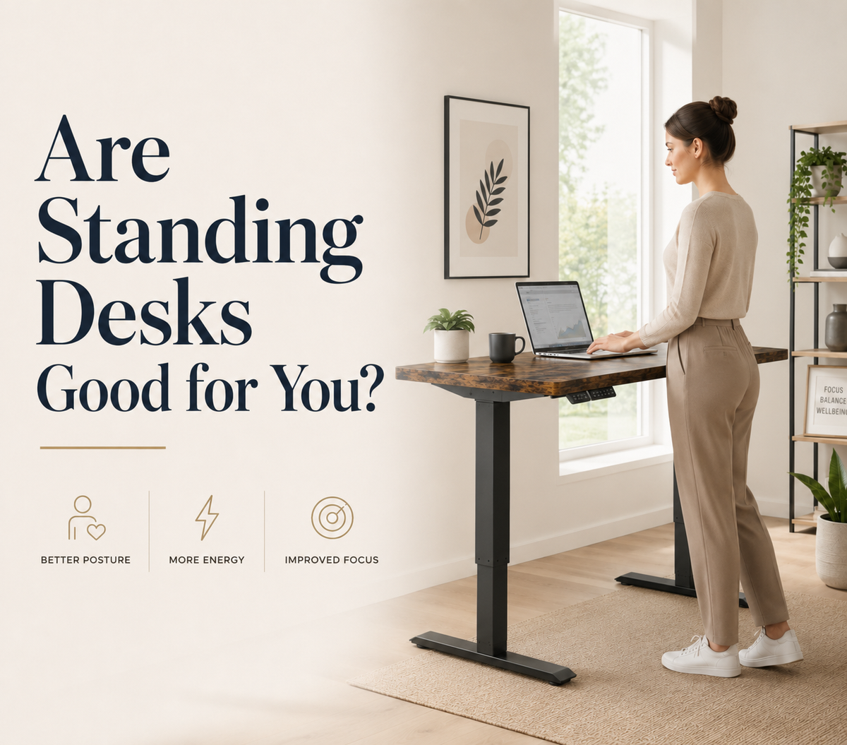 Woman using a white standing desk