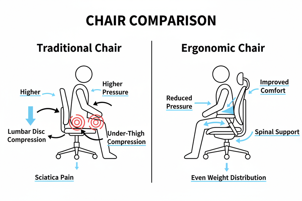 Beyond the Pain: How the Right Ergonomic Chair Relieves Sciatica During Long Work Hours
