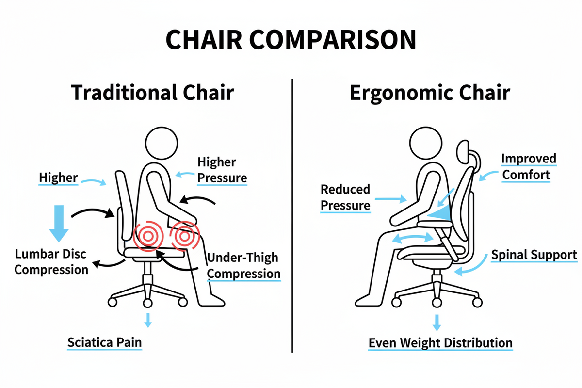 Beyond the Pain: How the Right Ergonomic Chair Relieves Sciatica During Long Work Hours