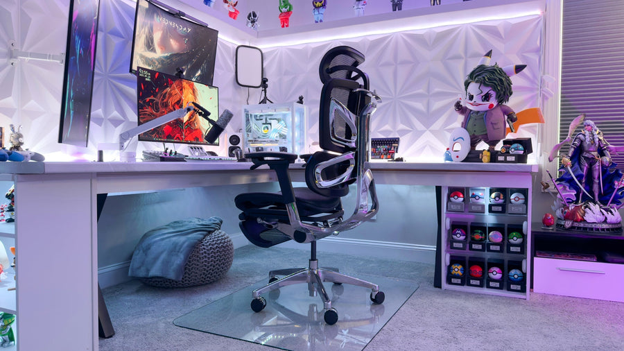 Clear rigid office chair mat beneath an OdinLake chair on carpet