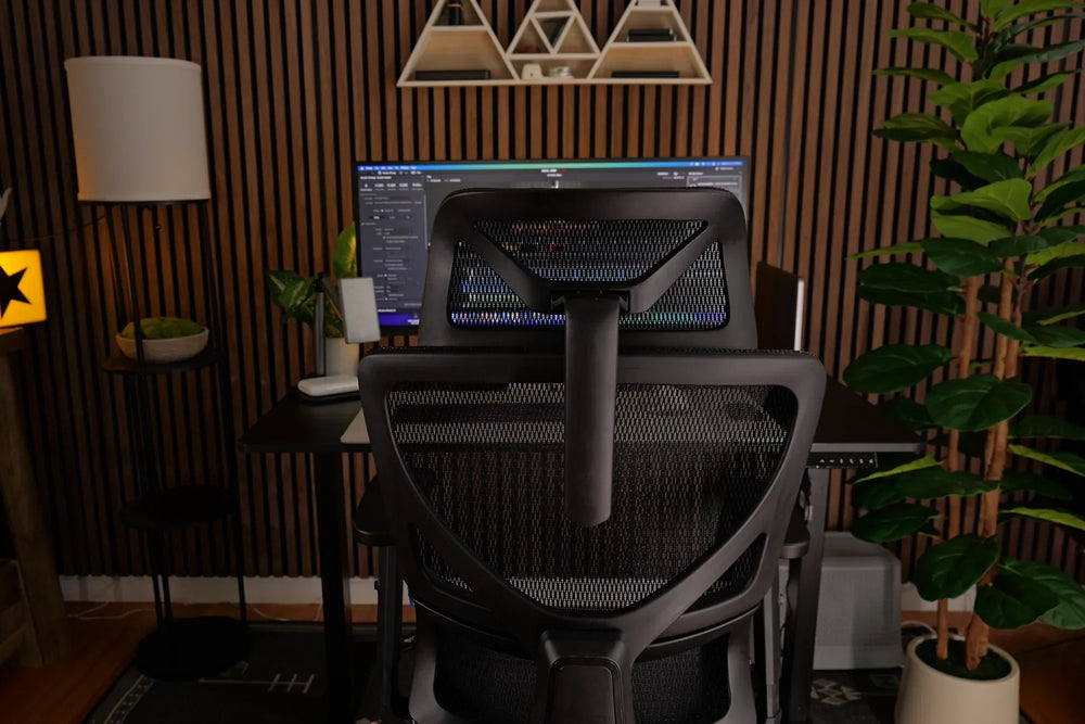 OdinLake chair centered in a home office with monitor and plants