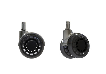 Black OdinLake twin-wheel office chair casters shown from the front and side