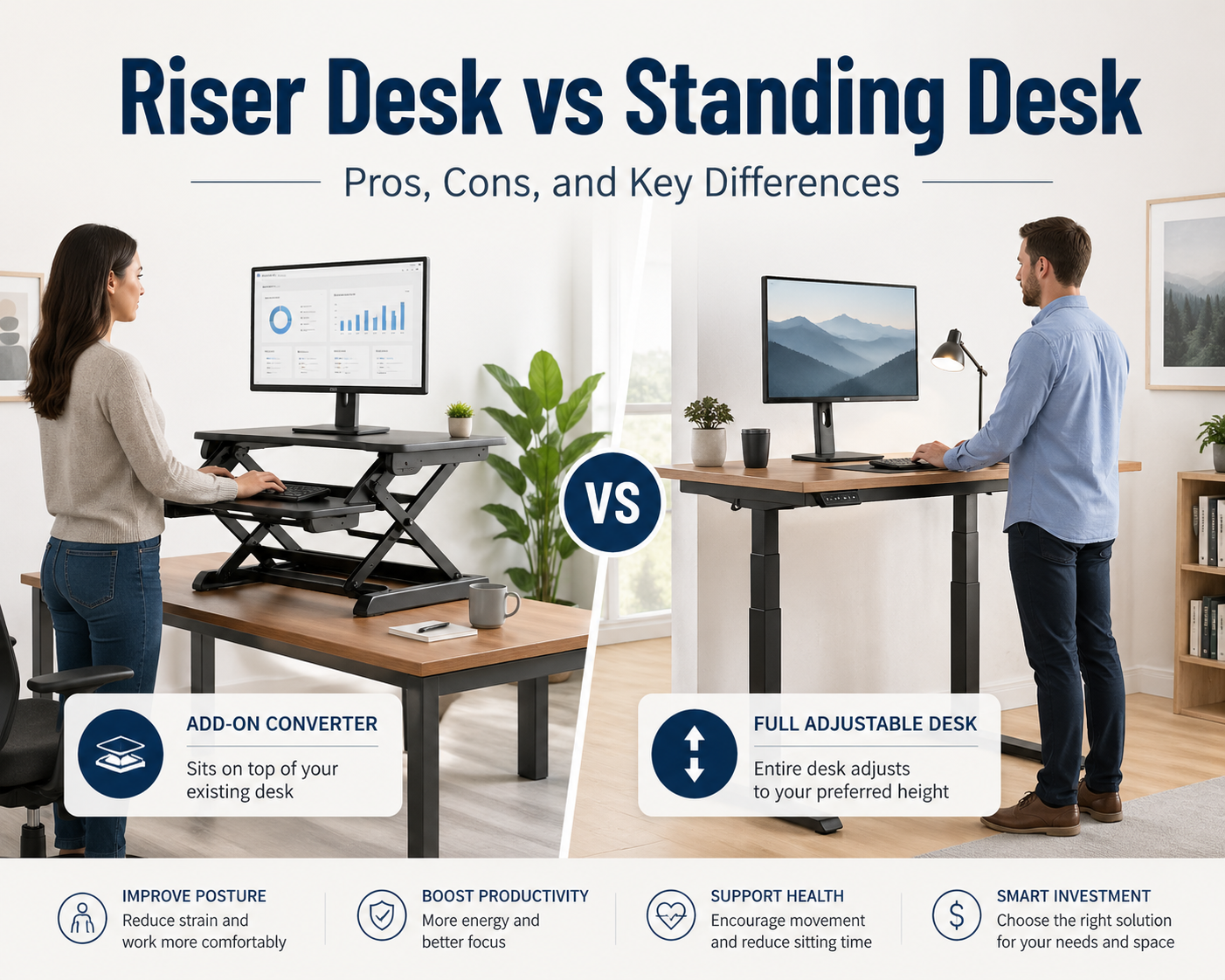 Fixture Vs Riser Riser Desk vs Standing Desk: Pros, Cons, and Key Differences
