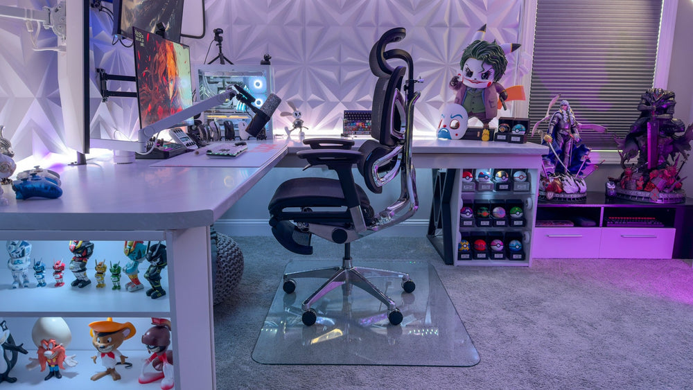 OdinLake ergonomic chair positioned in a complete office workstation with desk, displays, equipment, and storage