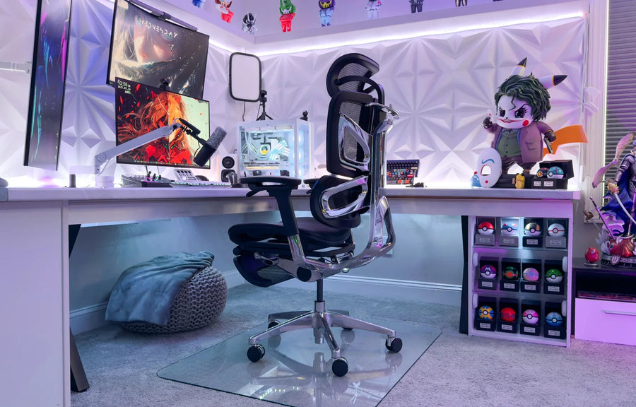Complete OdinLake O3 office chair at a home workstation with the base and gas-lift area visible
