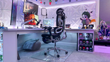 OdinLake office chair positioned on a clear rigid chair mat over carpet in a home workstation