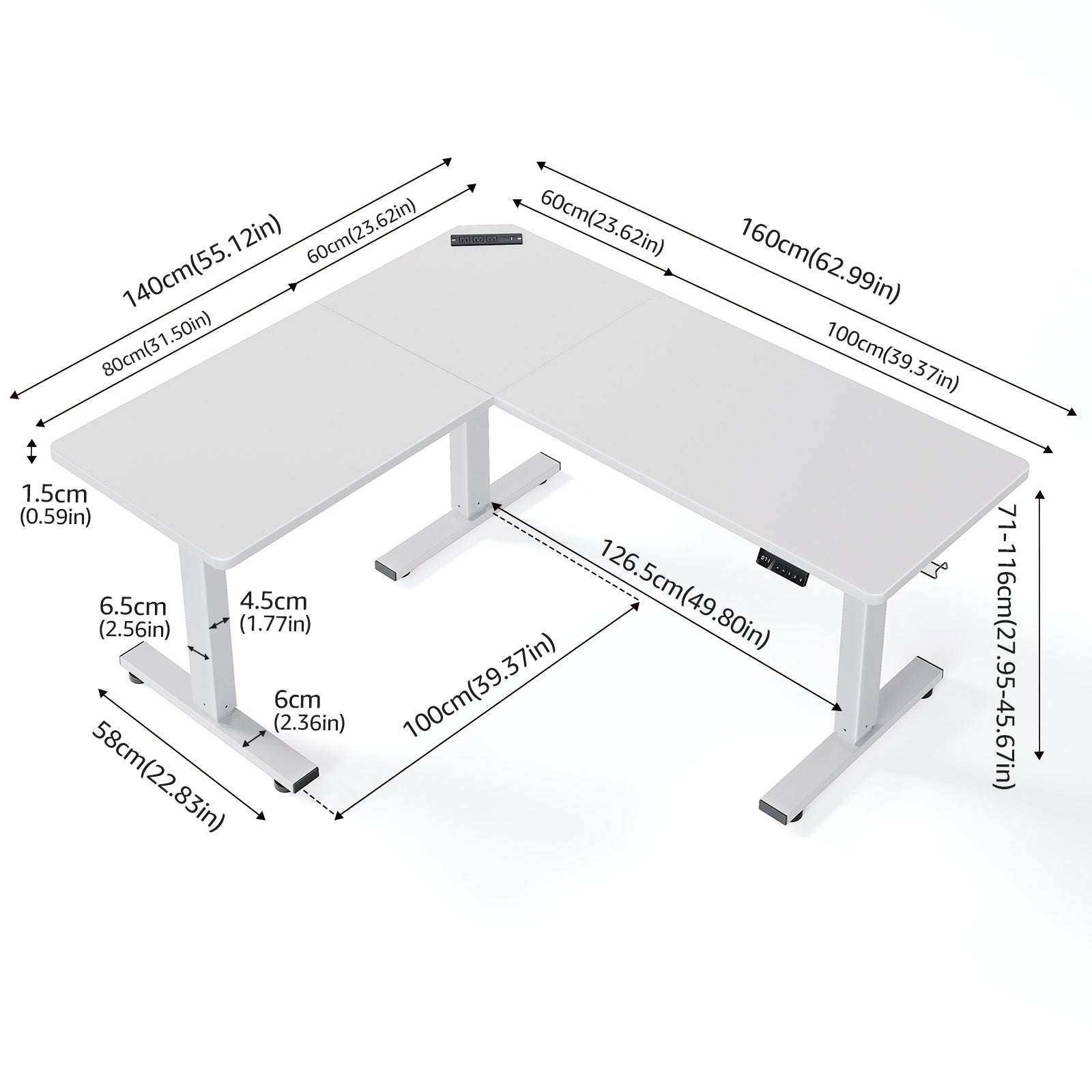 OdinLake S3 Home Office L Shaped Standing Desk(63