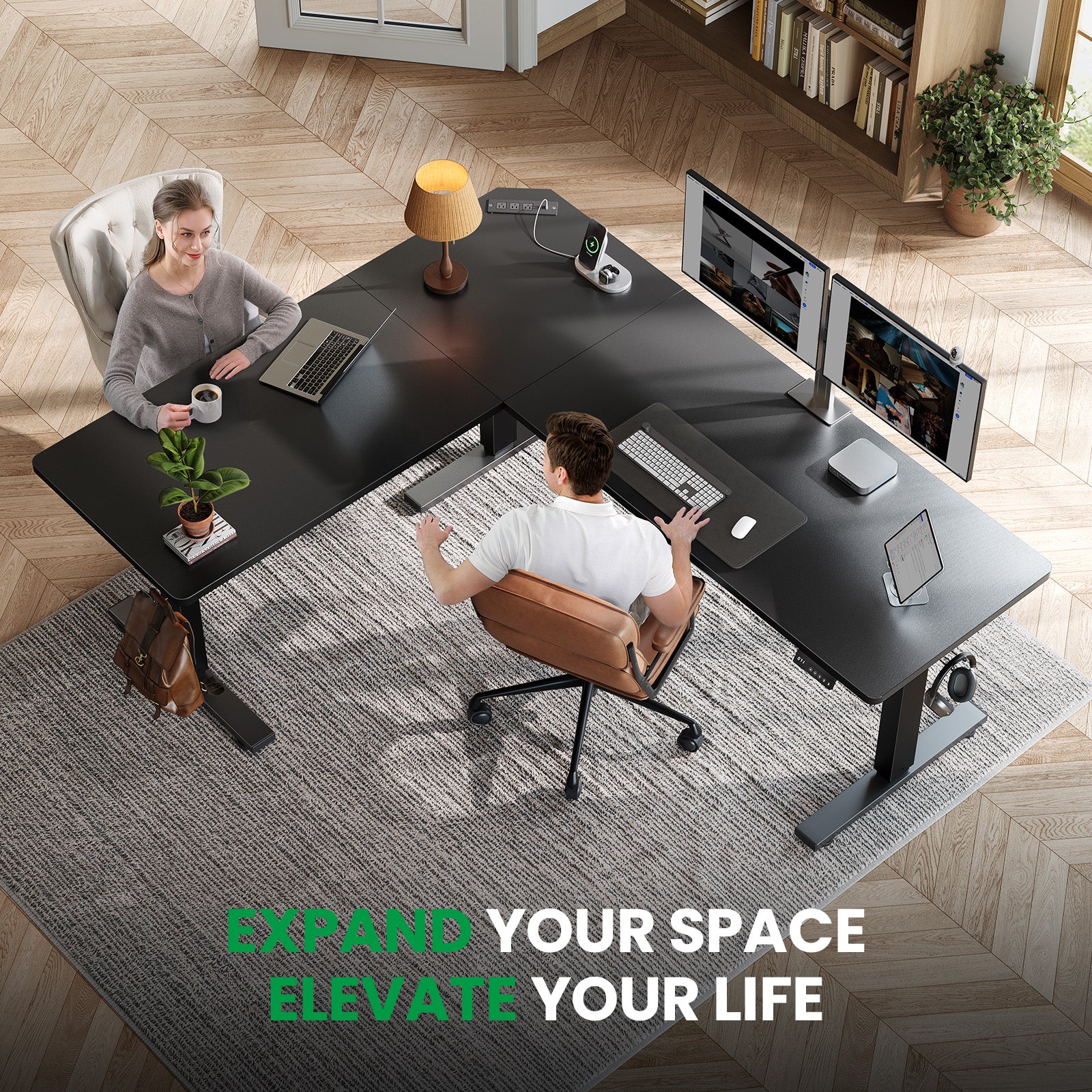 OdinLake S4 Home Office L Shaped Standing Desk(75"D x 63"W x 46"H)